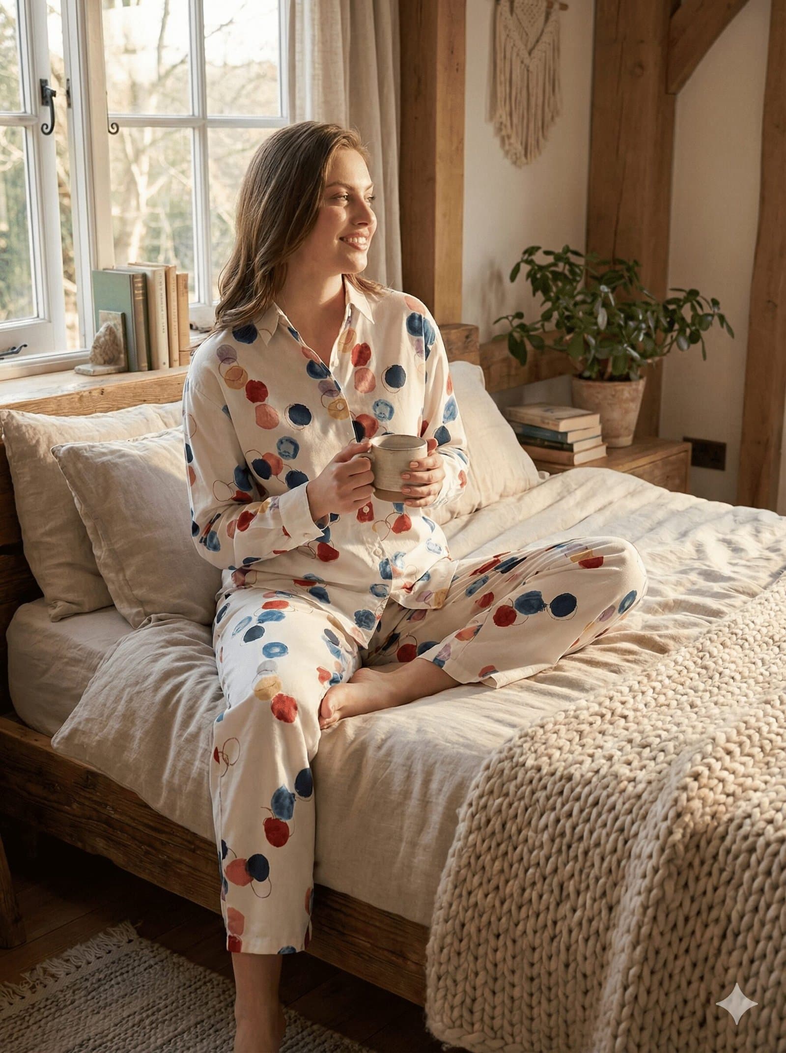 "Modern Polka" Polyester Lounge Set – White & Multi — image 5