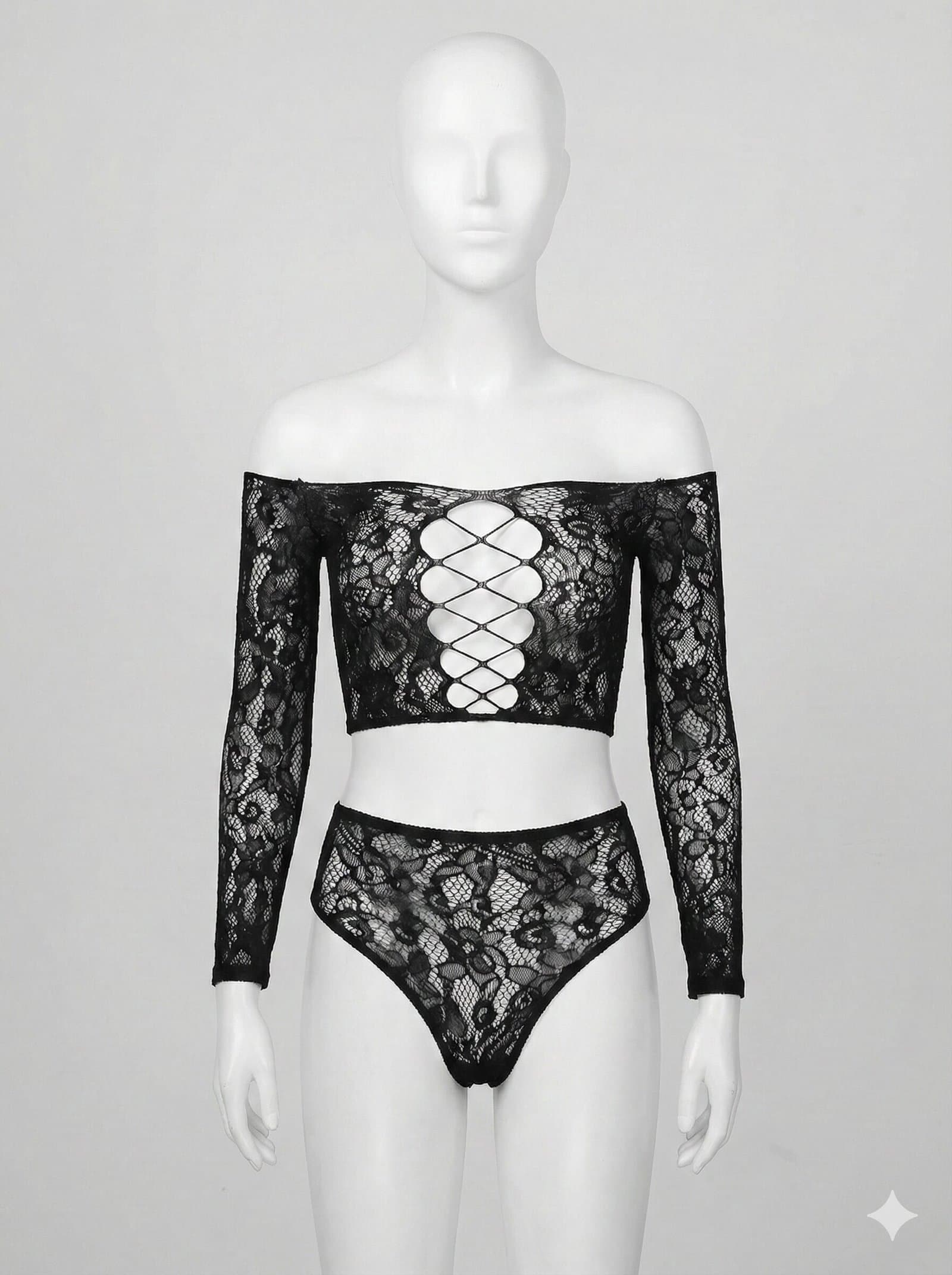 Long-Sleeve Lace Crop Top & Panty Set — image 1
