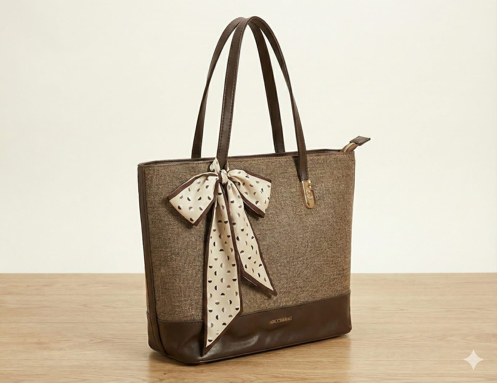 The Scarf-Accented Woven Tote – Coffee Brown — image 4