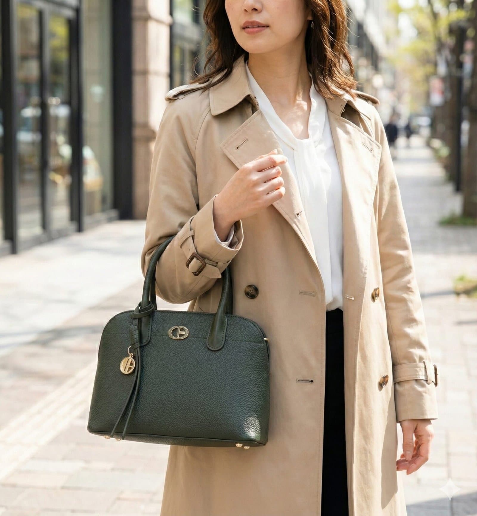 The Pebbled Dome Satchel with Charm – Forest Green — image 4