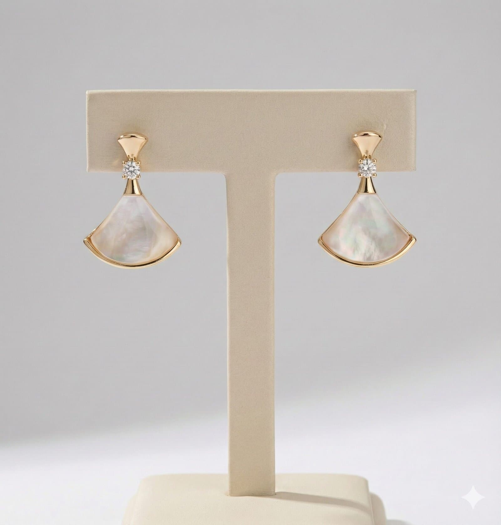 Gold-Tone Fan Motif Necklace and Earring Set with Pearlescent Inlay and Clear Stone Accents — image 2