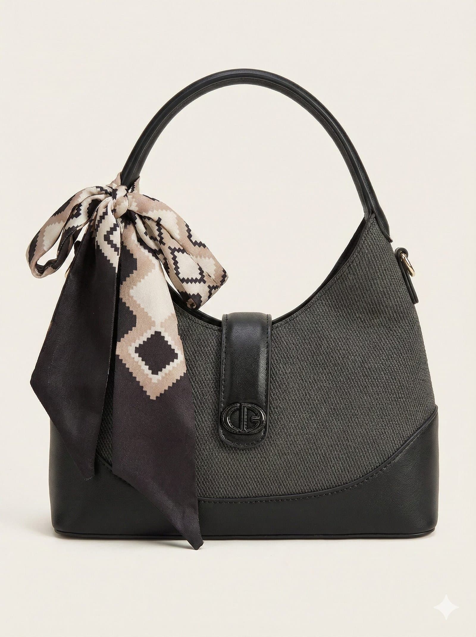 The Scarf-Accented Textured Hobo – Charcoal & Black — image 4