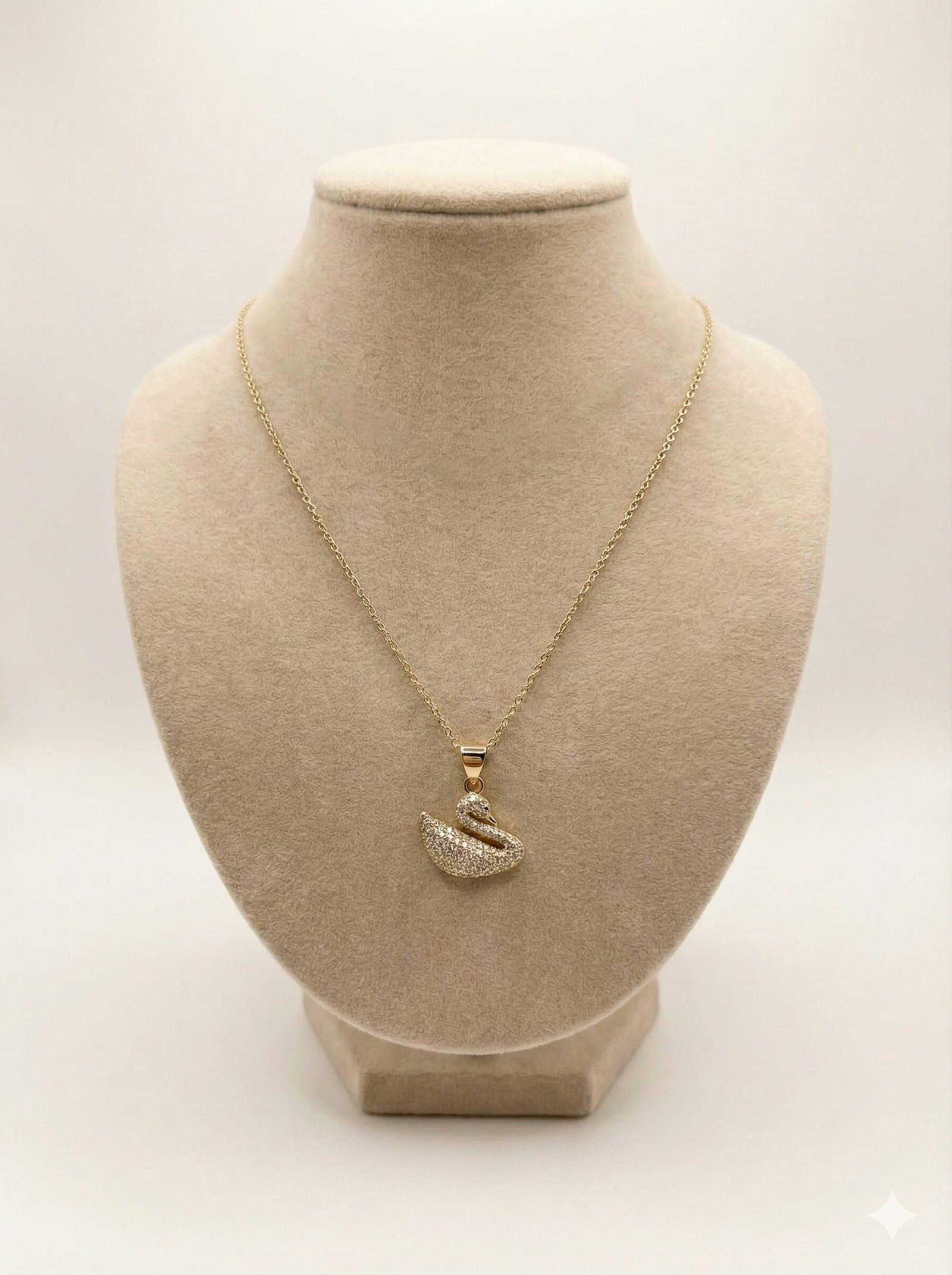 Gold-Tone Pave Crystal Swan Pendant Necklace with Fine Link Chain — image 1
