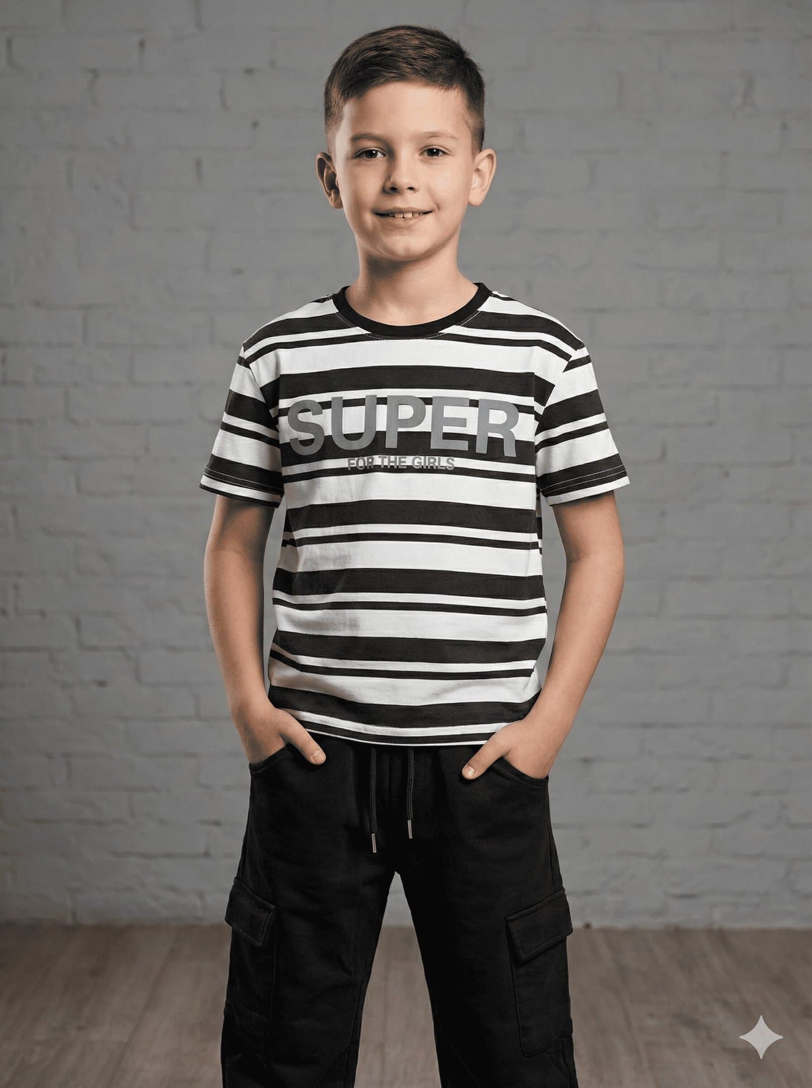 Urban Black & White Striped Tee & Cargo Pant Duo — image 7