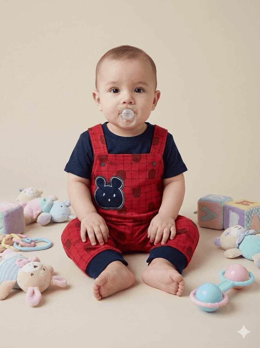 RED Knitted Dungaree Set with Bunny Embroidery and Printed Tee — image 4