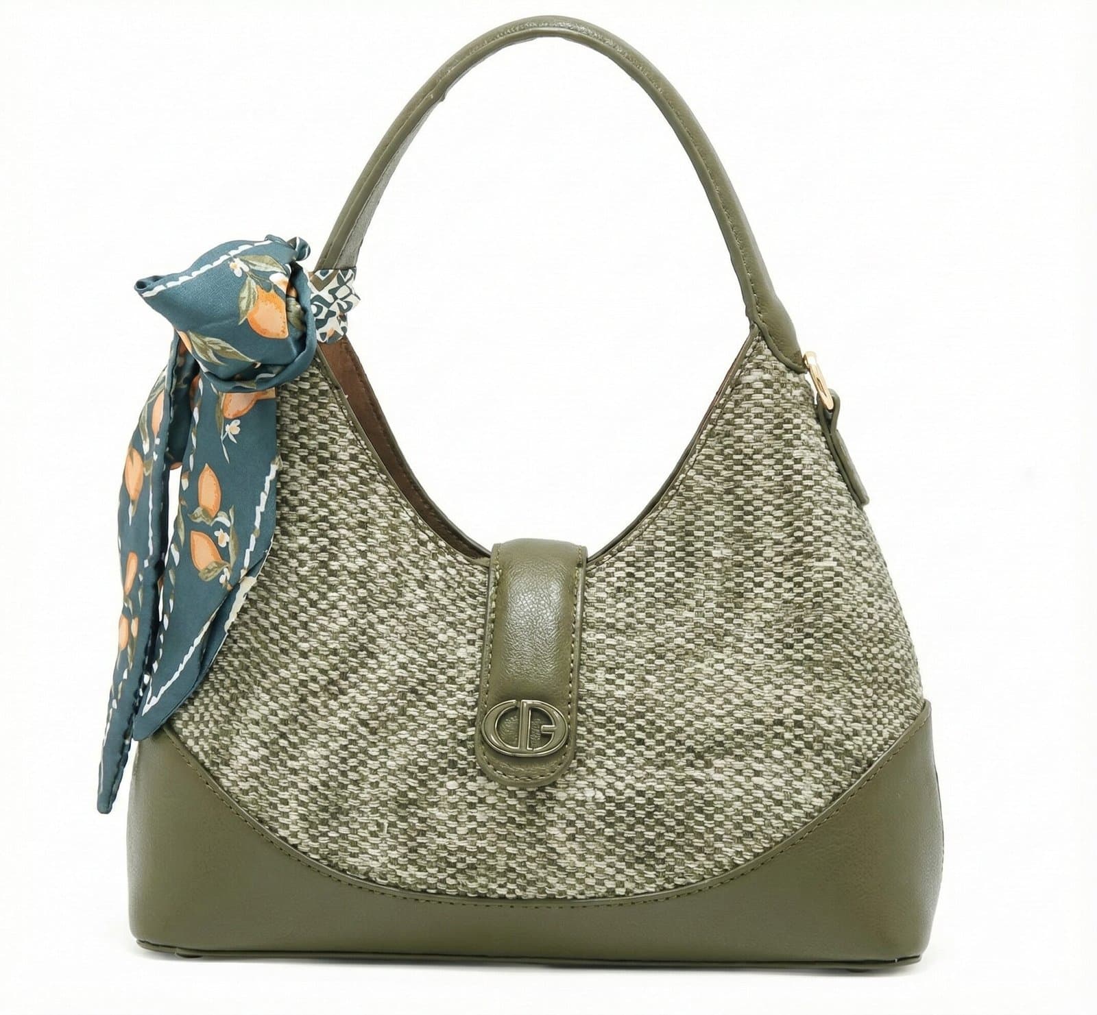 The Scarf-Accented Textured Hobo – Olive Green — image 1