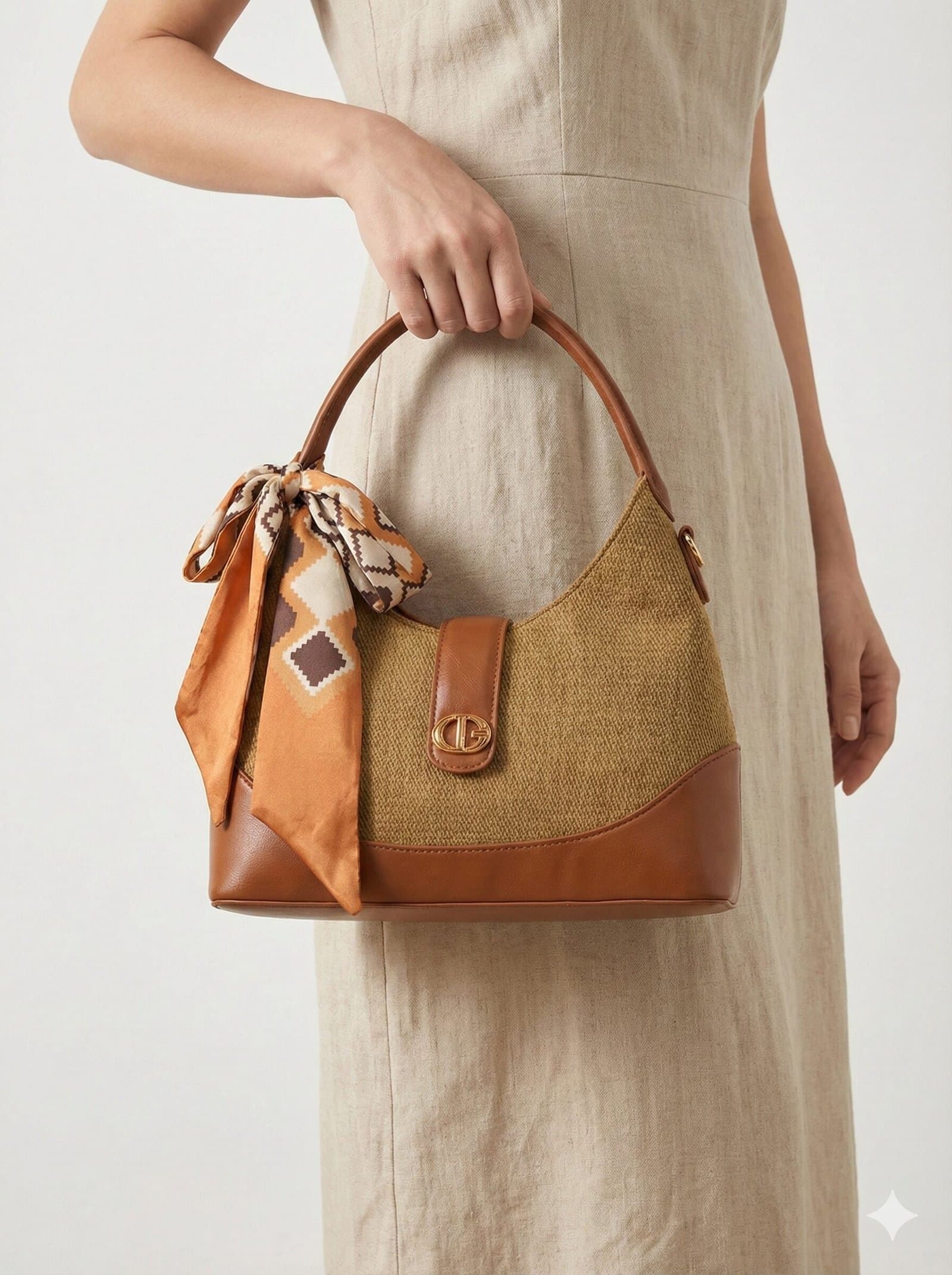 The Scarf-Accented Textured Hobo – Wheat & Cognac — image 3