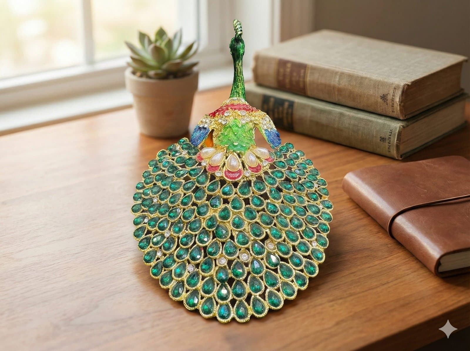 Luxury Crystal Peacock Statue – Ornate Green & Gold Decor — image 5