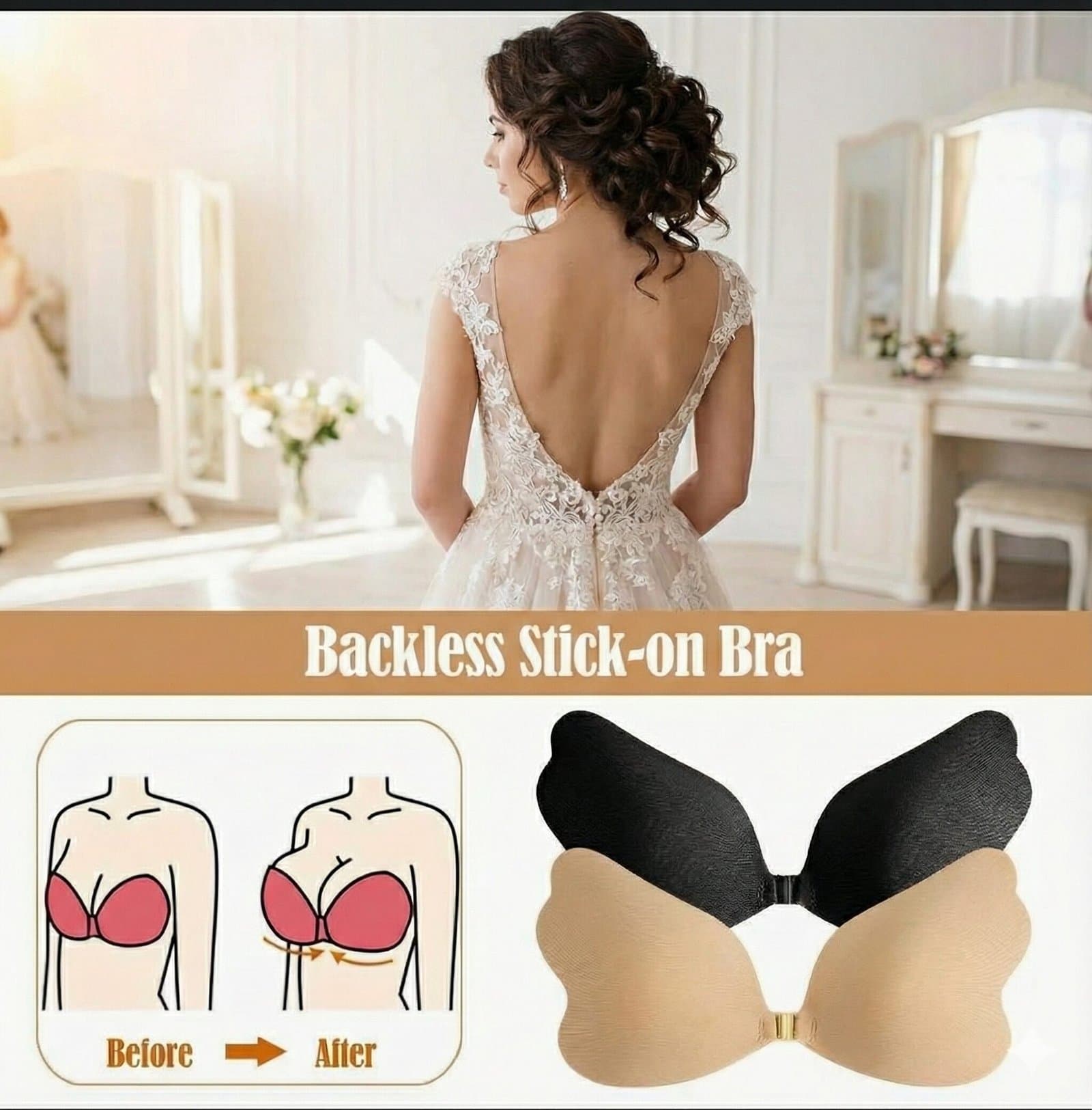 Invisible Wing-Shaped Strapless Adhesive Push-Up Bra – Nude — image 2