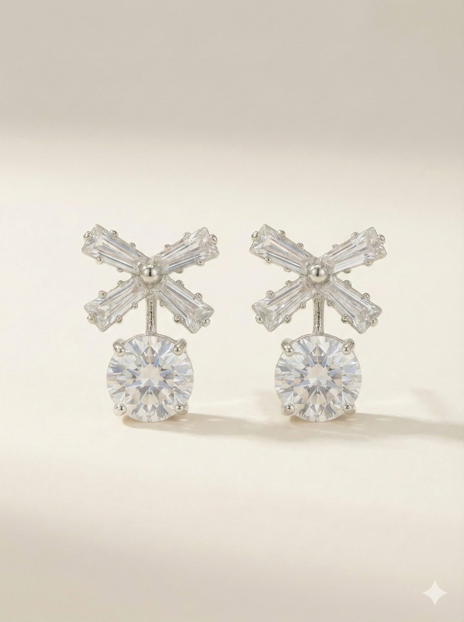 Silver-Tone Crystal Bow and Round Drop Stud Earrings — image 1