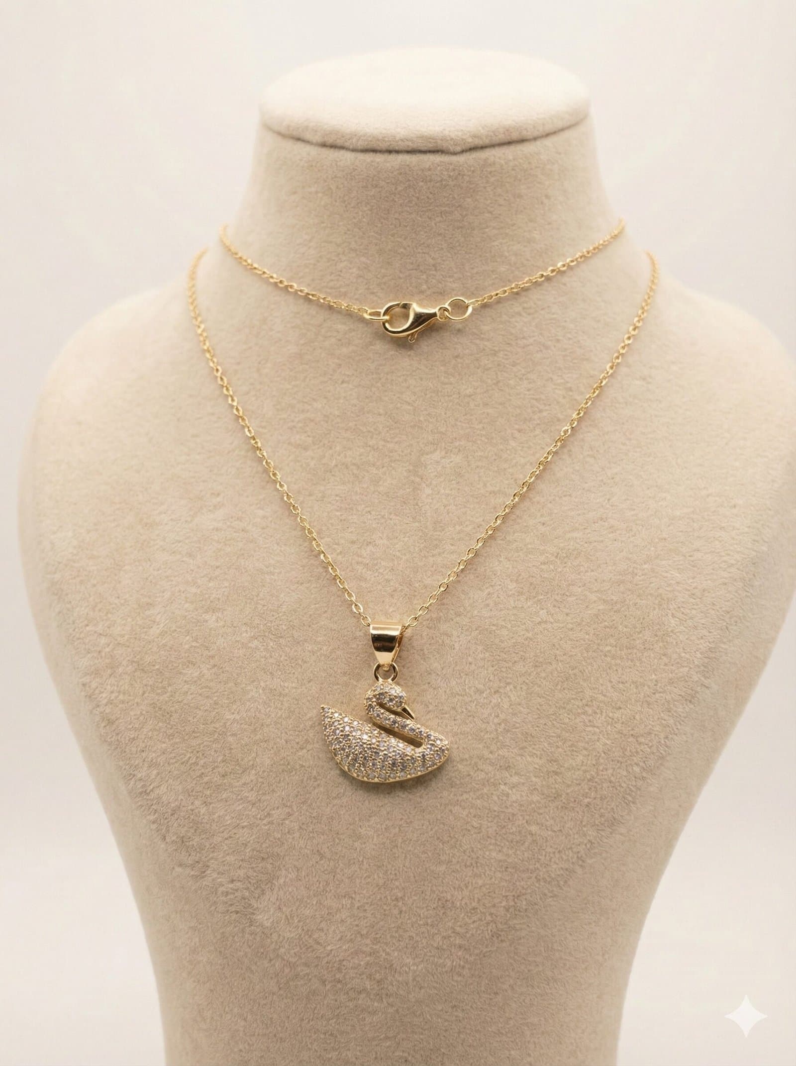 Gold-Tone Pave Crystal Swan Pendant Necklace with Fine Link Chain — image 2
