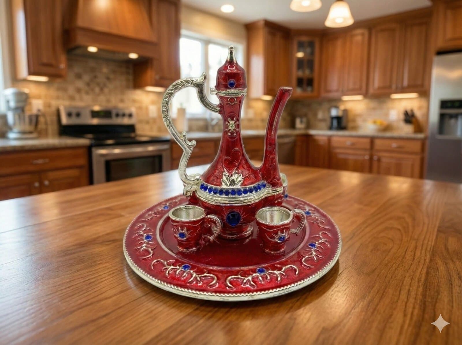 Royal Red & Silver Vintage-Style Decorative Turkish Coffee Set Souvenir — image 1