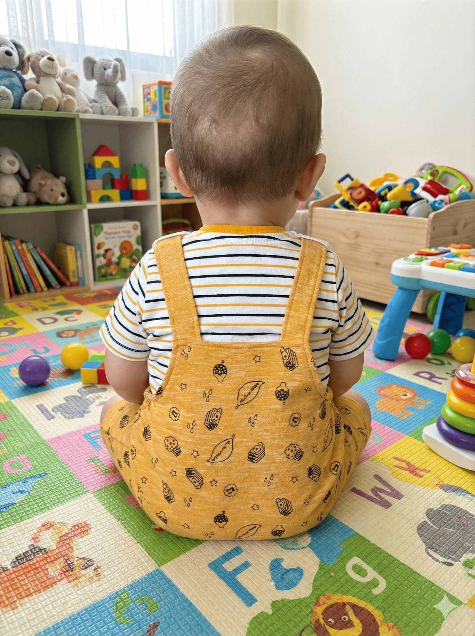 SPICE KIDS BABY Yellow Bear Shortalls & Striped Tee Set — image 3