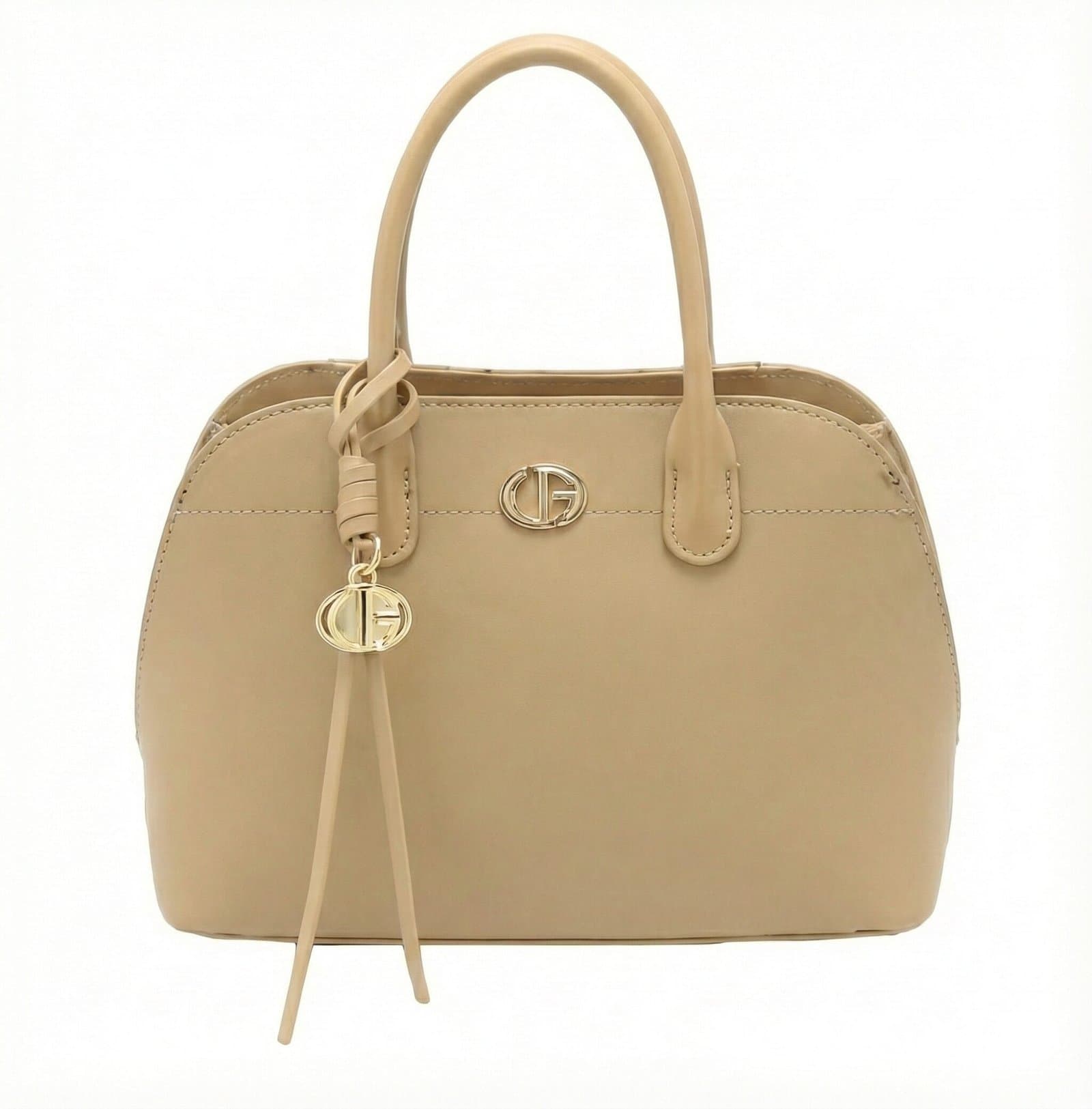 The Pebbled Dome Satchel with Charm – Sand Beige — image 1