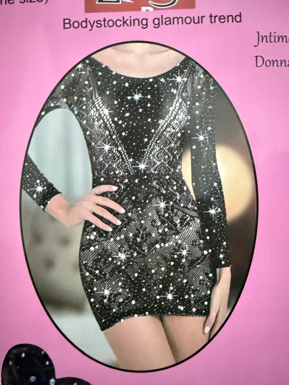 Rhinestone Crystal Embellished Long-Sleeve Bodystocking Dress — image 4