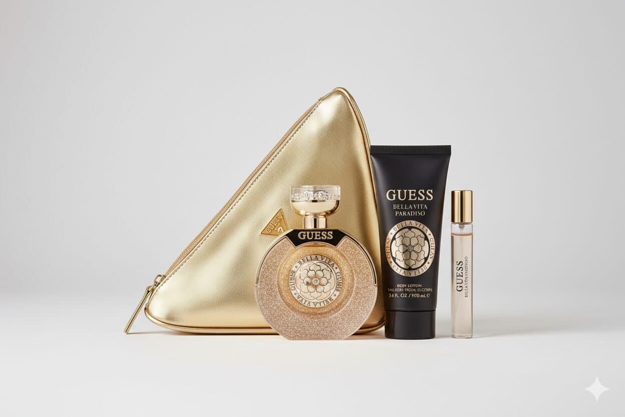 GUESS Bella Vita Paradiso  Fragrance Gift Set for Women with Gold Travel Pouch — image 1