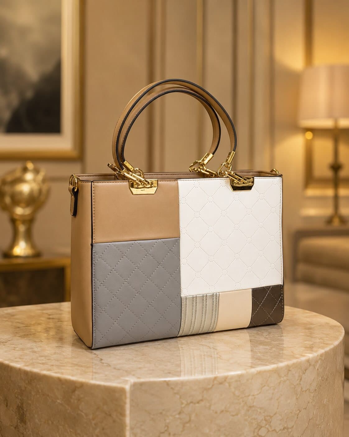 Classic Color-Block Structured Satchel with Shoulder Strap — image 3