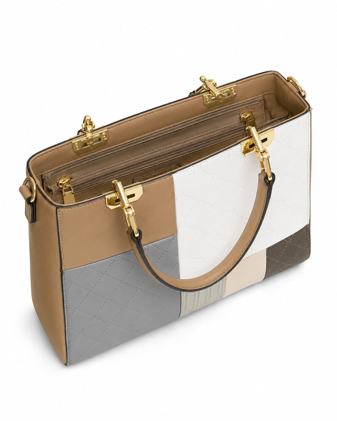 Classic Color-Block Structured Satchel with Shoulder Strap — image 4