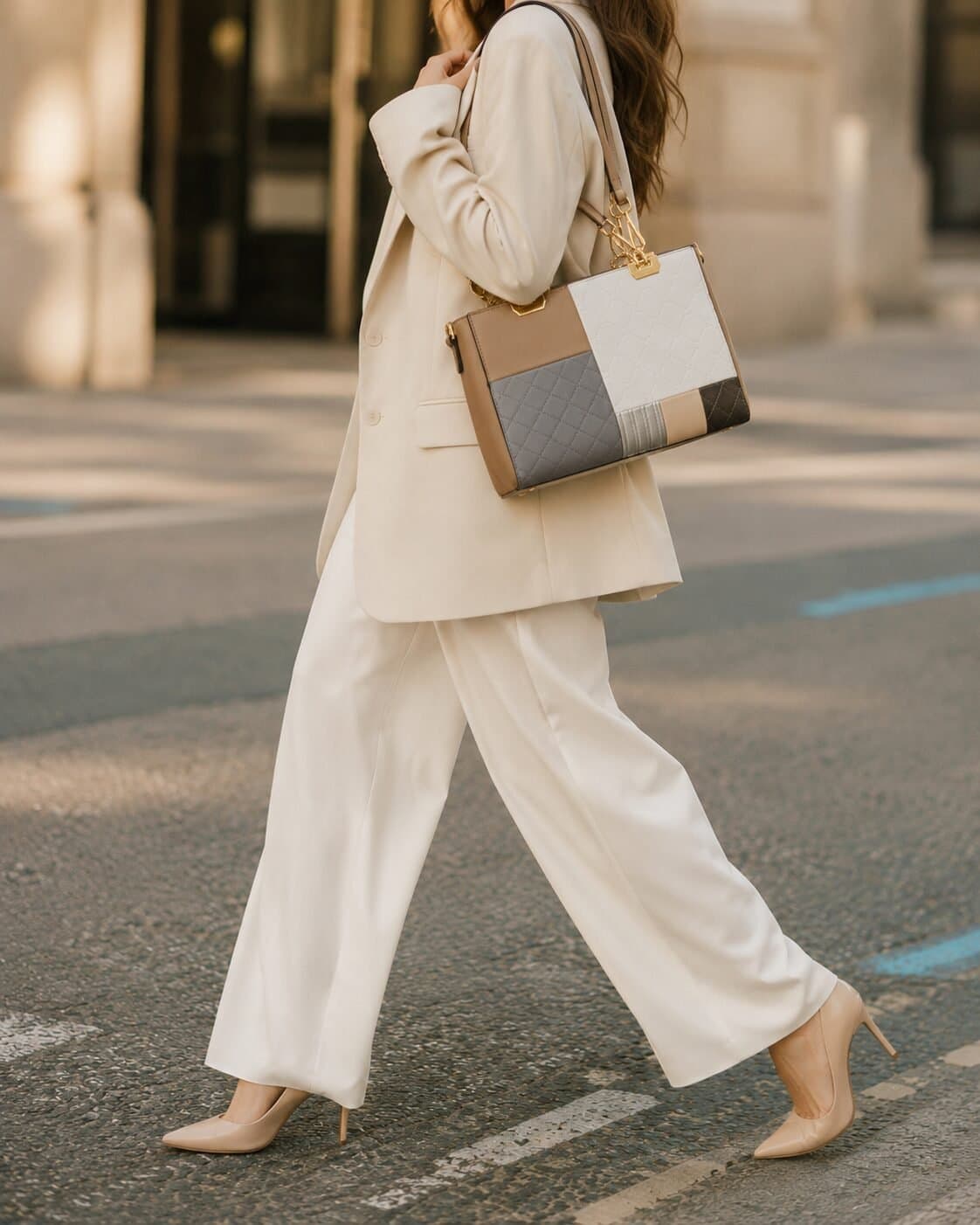 Classic Color-Block Structured Satchel with Shoulder Strap — image 5