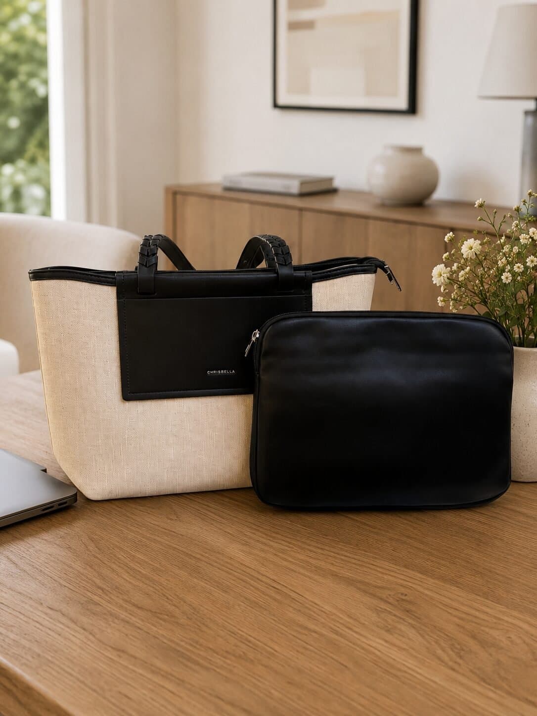 CHRISBELLA Luxe Woven Canvas Tote with Matching Pouch — image 2