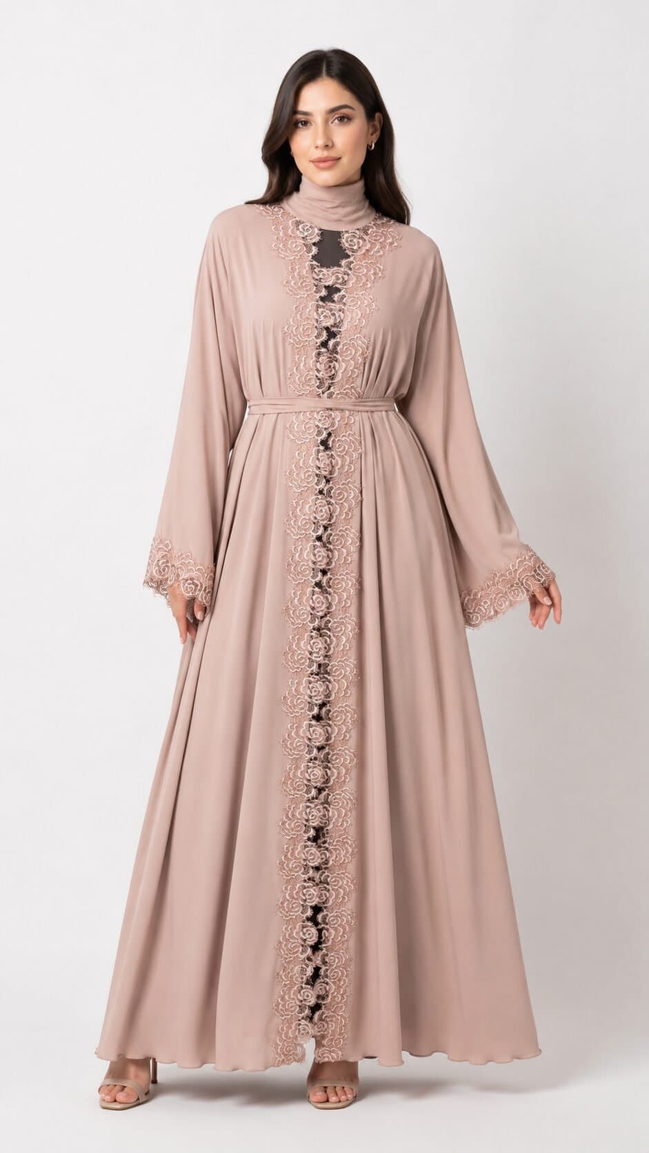Nusrath Fuka Lace Detail Abaya – Blush Beige — image 1