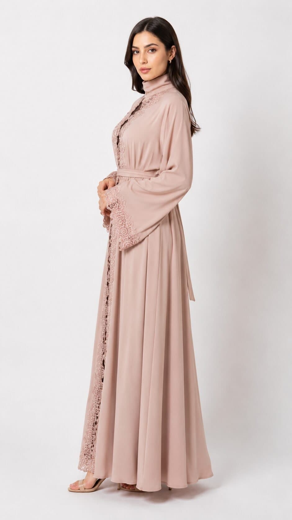 Nusrath Fuka Lace Detail Abaya – Blush Beige — image 4