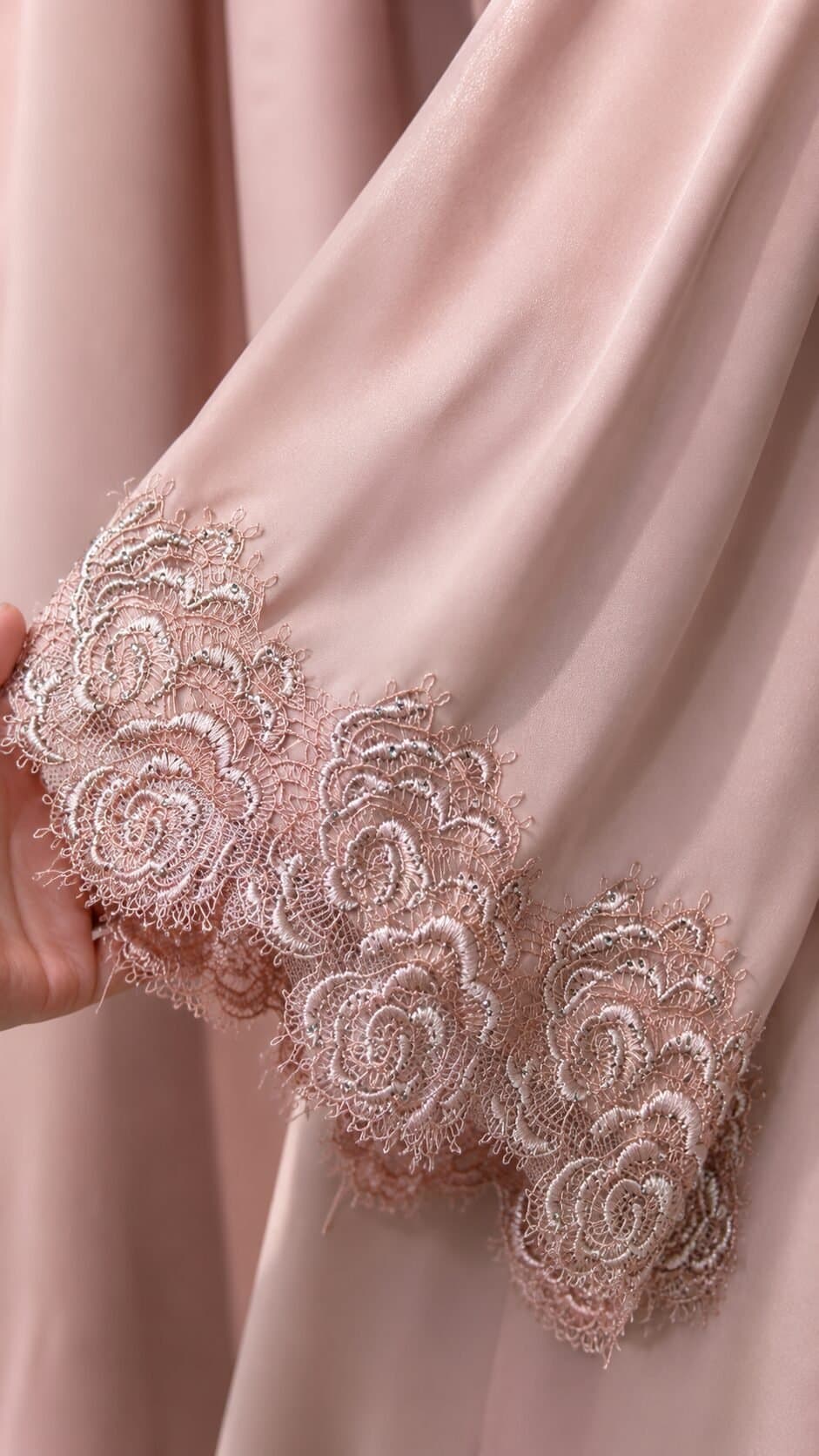 Nusrath Fuka Lace Detail Abaya – Blush Beige — image 2