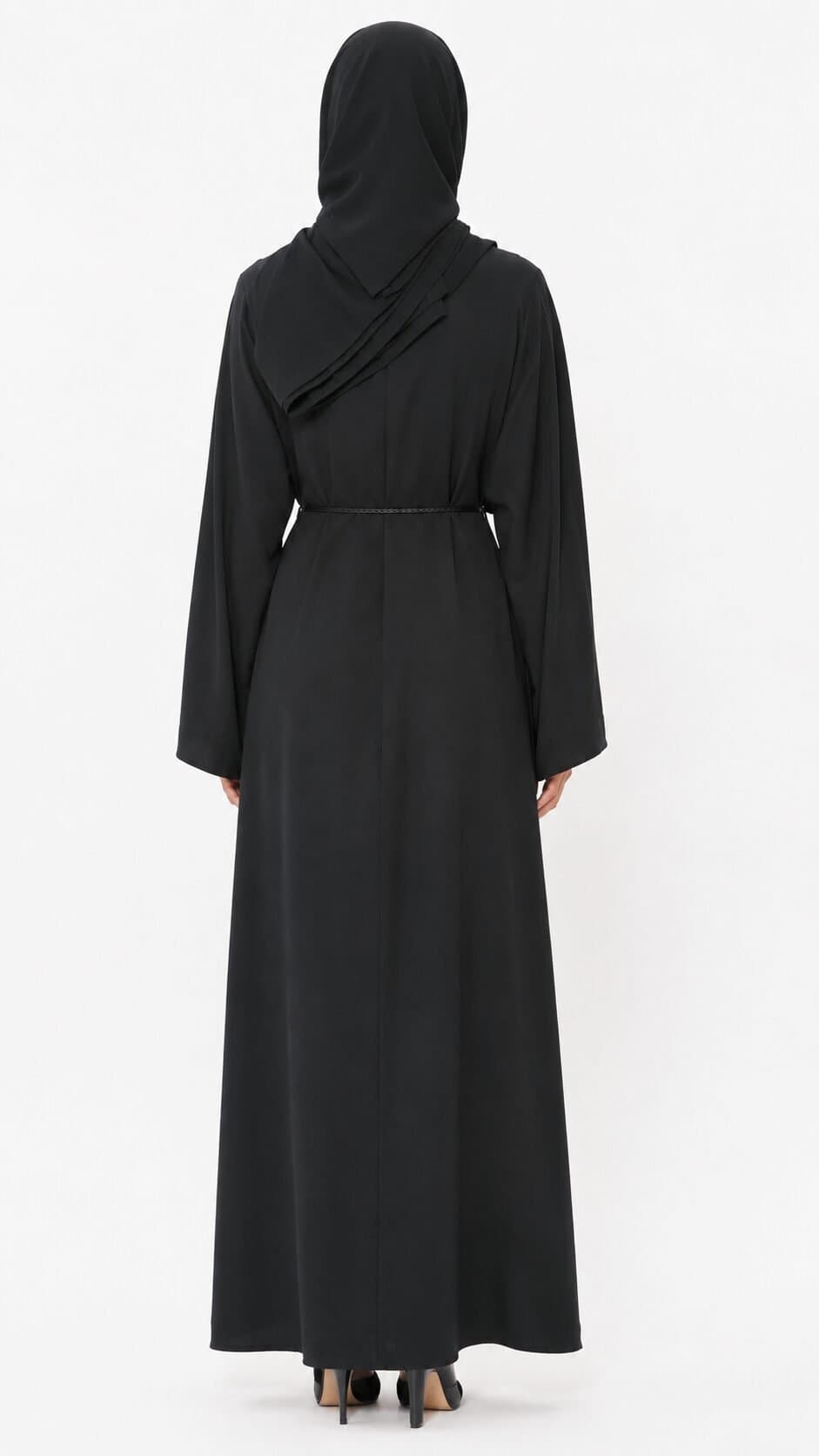 Nida Fabric Floral Embellished Open Abaya – Classic Black — image 2
