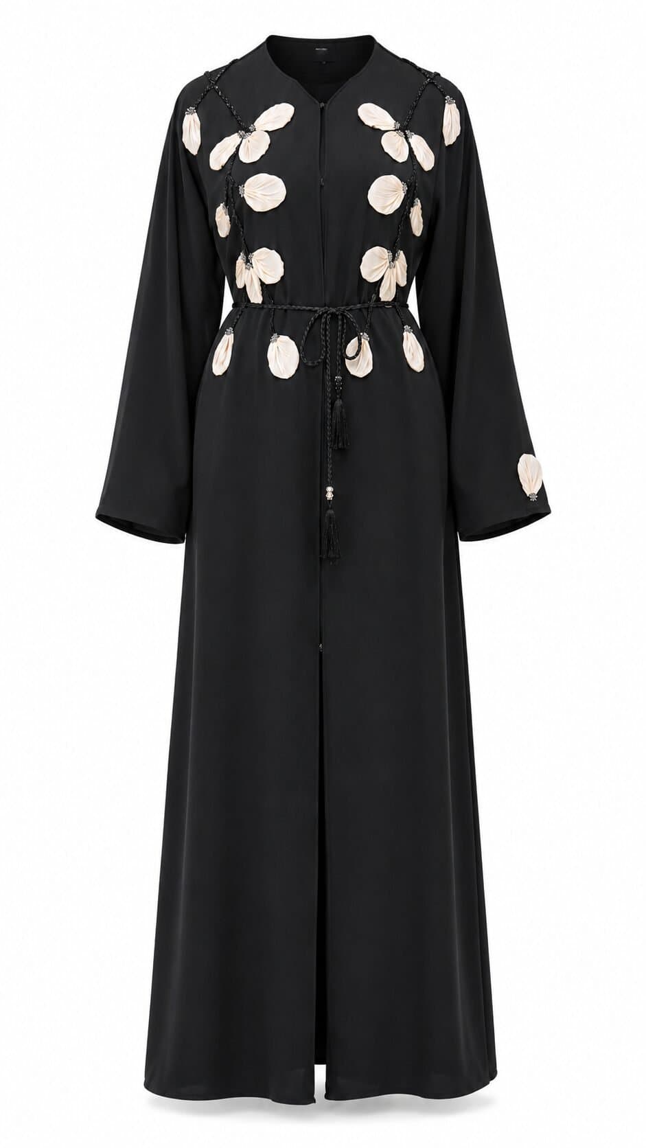 Nida Fabric Floral Embellished Open Abaya – Classic Black — image 7