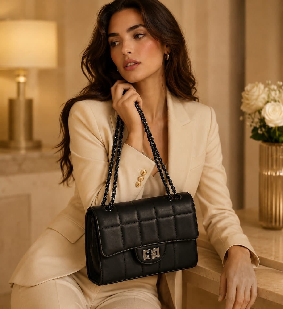 Noir Quilted Chain Shoulder Bag — image 5