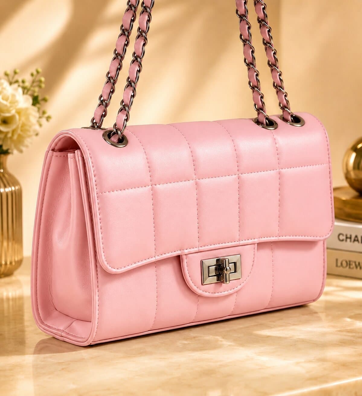 Blush Luxe Quilted Chain Shoulder Bag — image 3