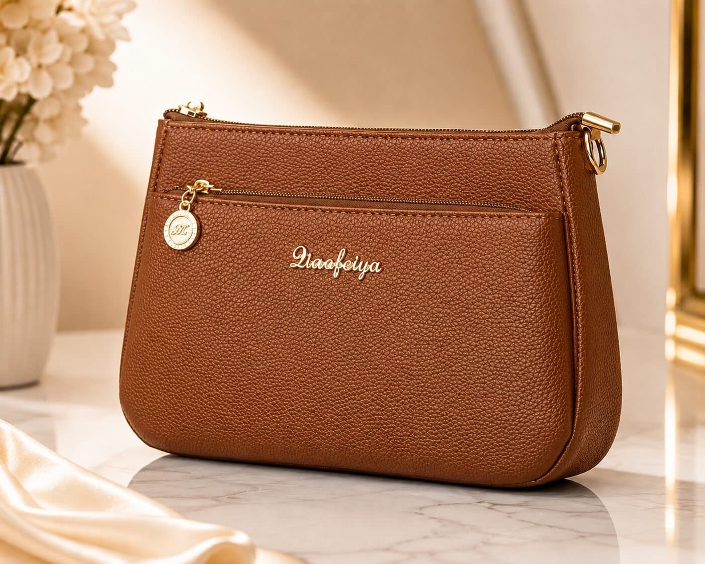 LuxeCharm Classic Cosmetic Pouch – Coffee Brown — image 4
