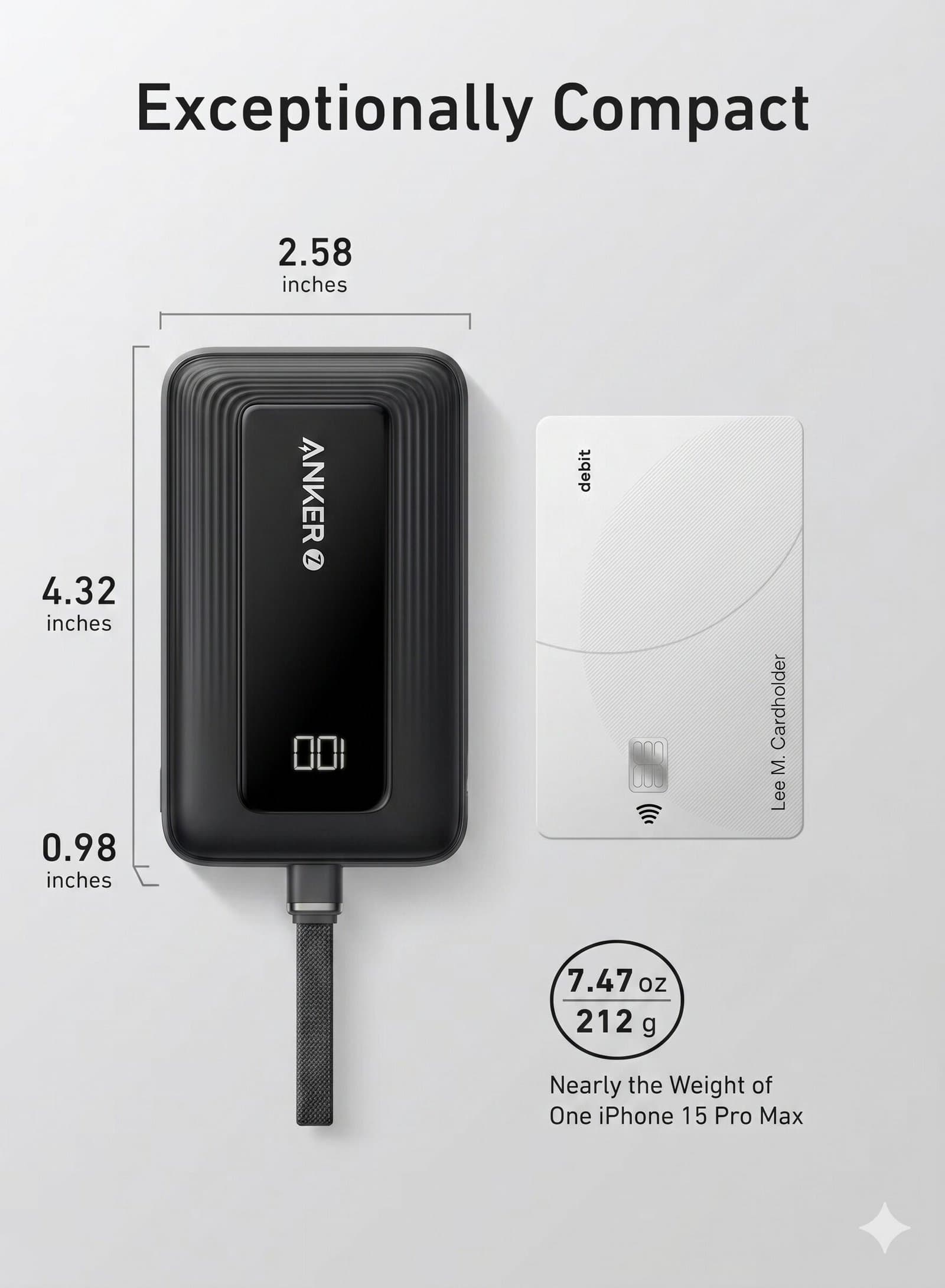 Anker Zolo Power Bank, 10,000mAh 30W High-Speed Portable Charger with Built-In USB-C Cable — image 1