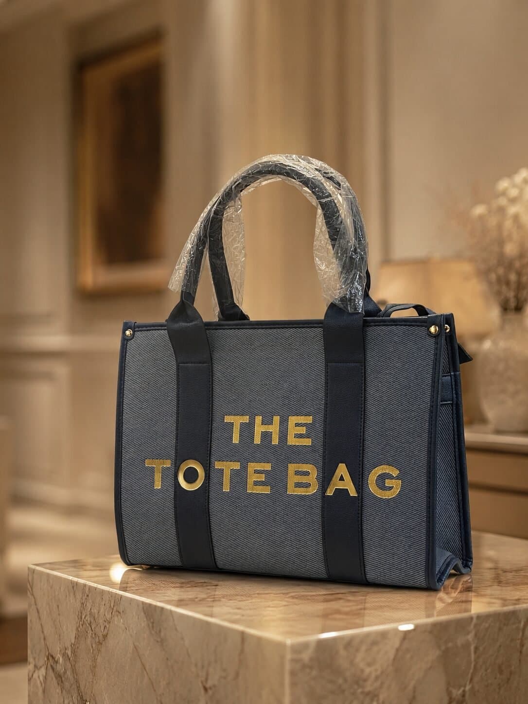 Classic Denim Statement Tote with Crossbody Strap — image 2