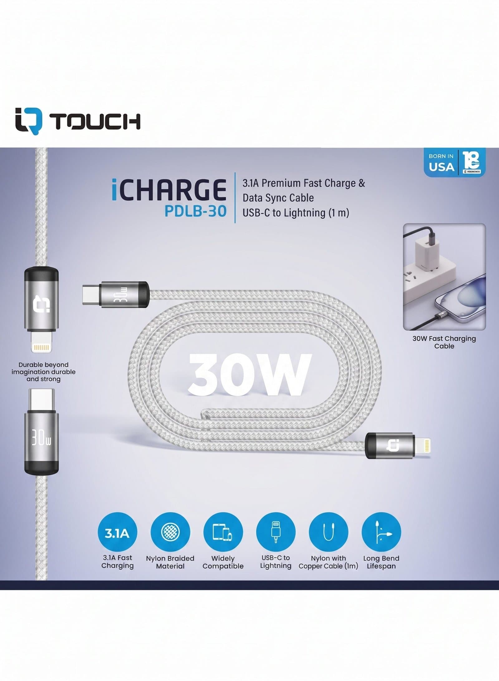 iTOUCH iCHARGE PDLB-30 USB-C to Lightning Fast Charging Cable — image 3