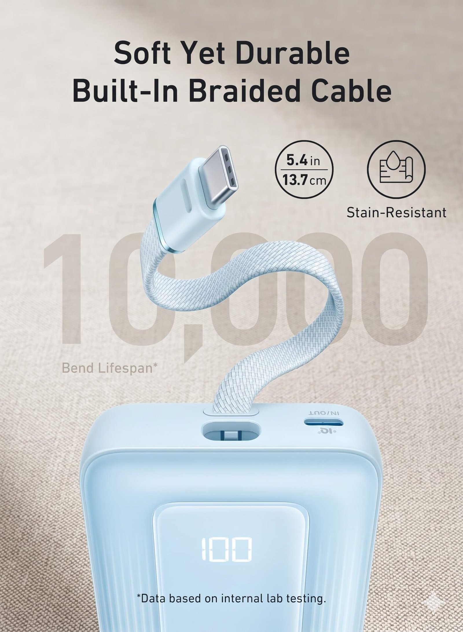 Anker Zolo Power Bank, 10,000mAh 30W High-Speed Portable Charger with Built-In USB-C Cable — image 3