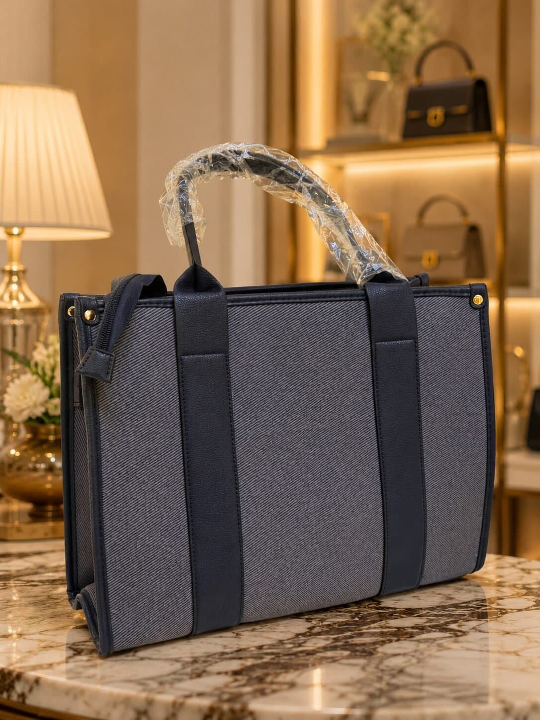 Classic Denim Statement Tote with Crossbody Strap — image 5