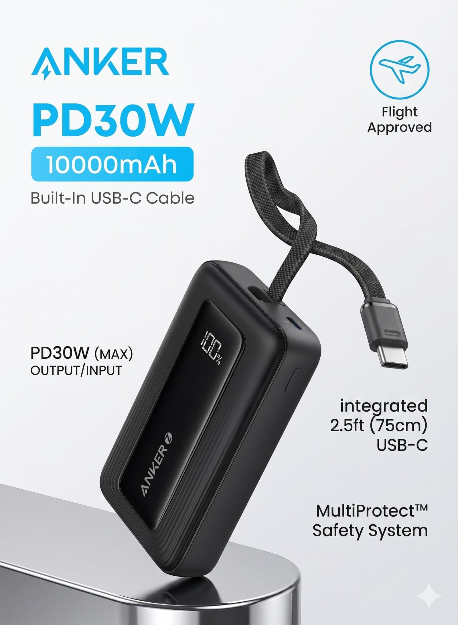 Anker Zolo Power Bank, 10,000mAh 30W High-Speed Portable Charger with Built-In USB-C Cable — image 5