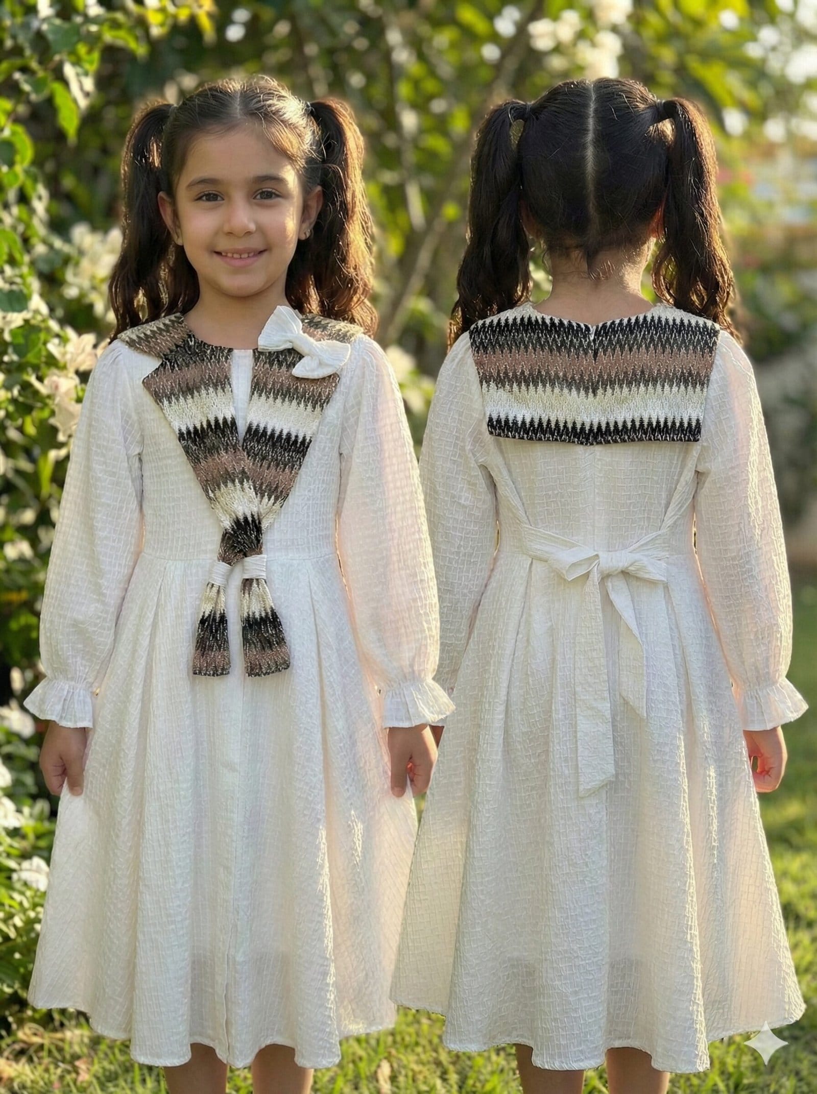 The Chevron Knit Sailor Dress – Ivory & Earth Tones