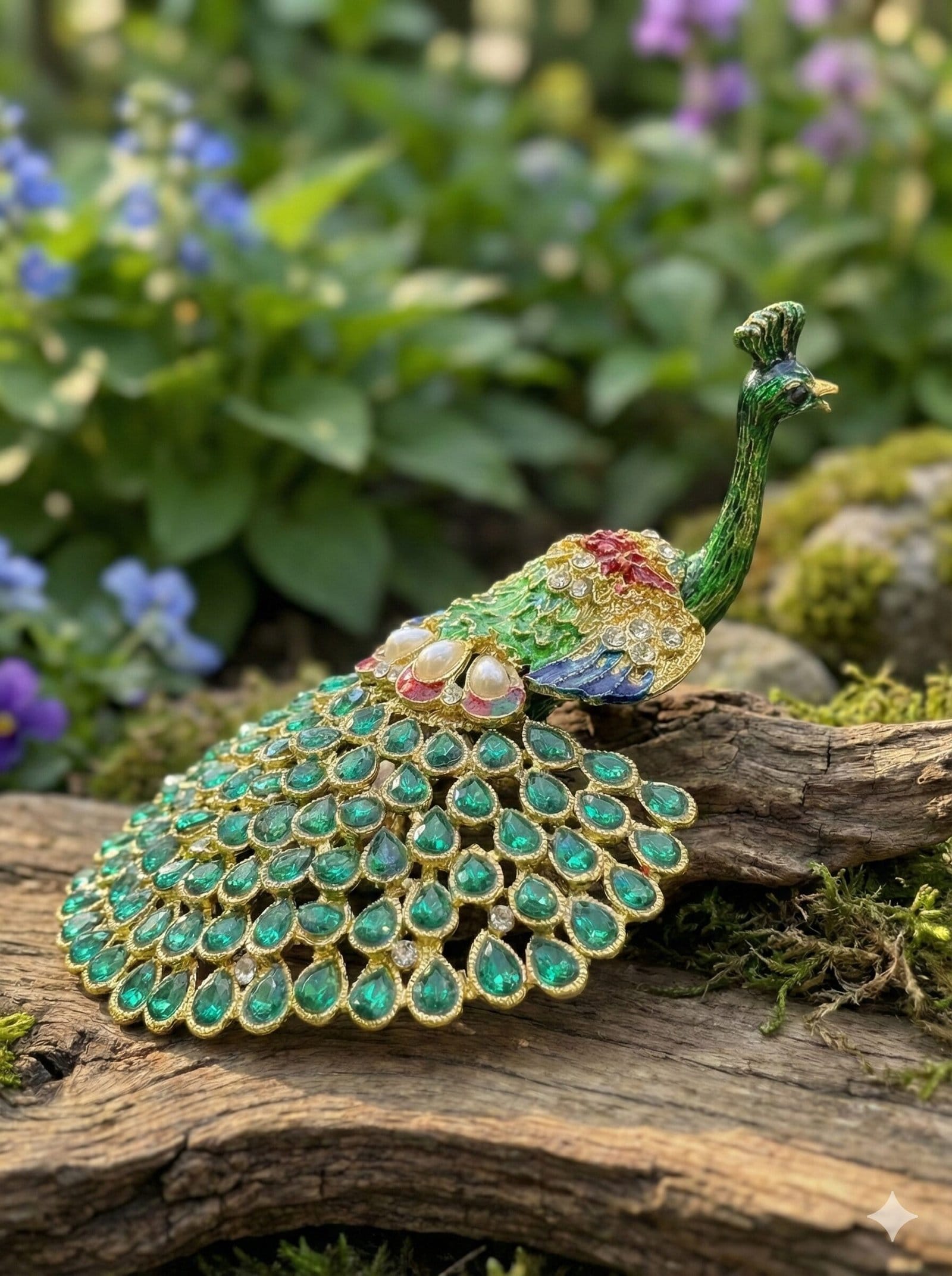 Luxury Crystal Peacock Statue – Ornate Green & Gold Decor
