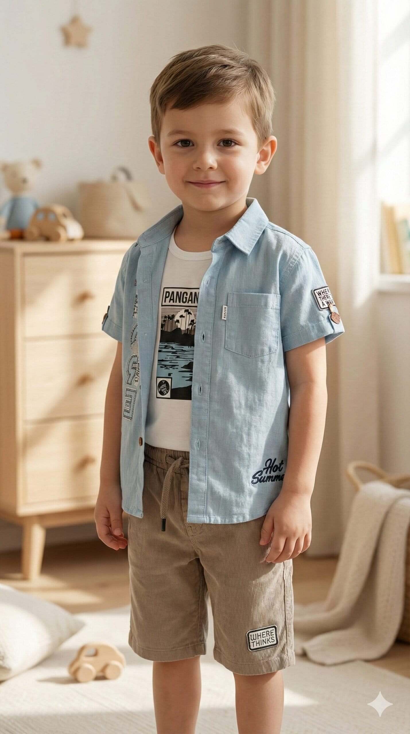 The 'Summer Explorer' Graphic 3-Piece Set – Sky Blue & Sand