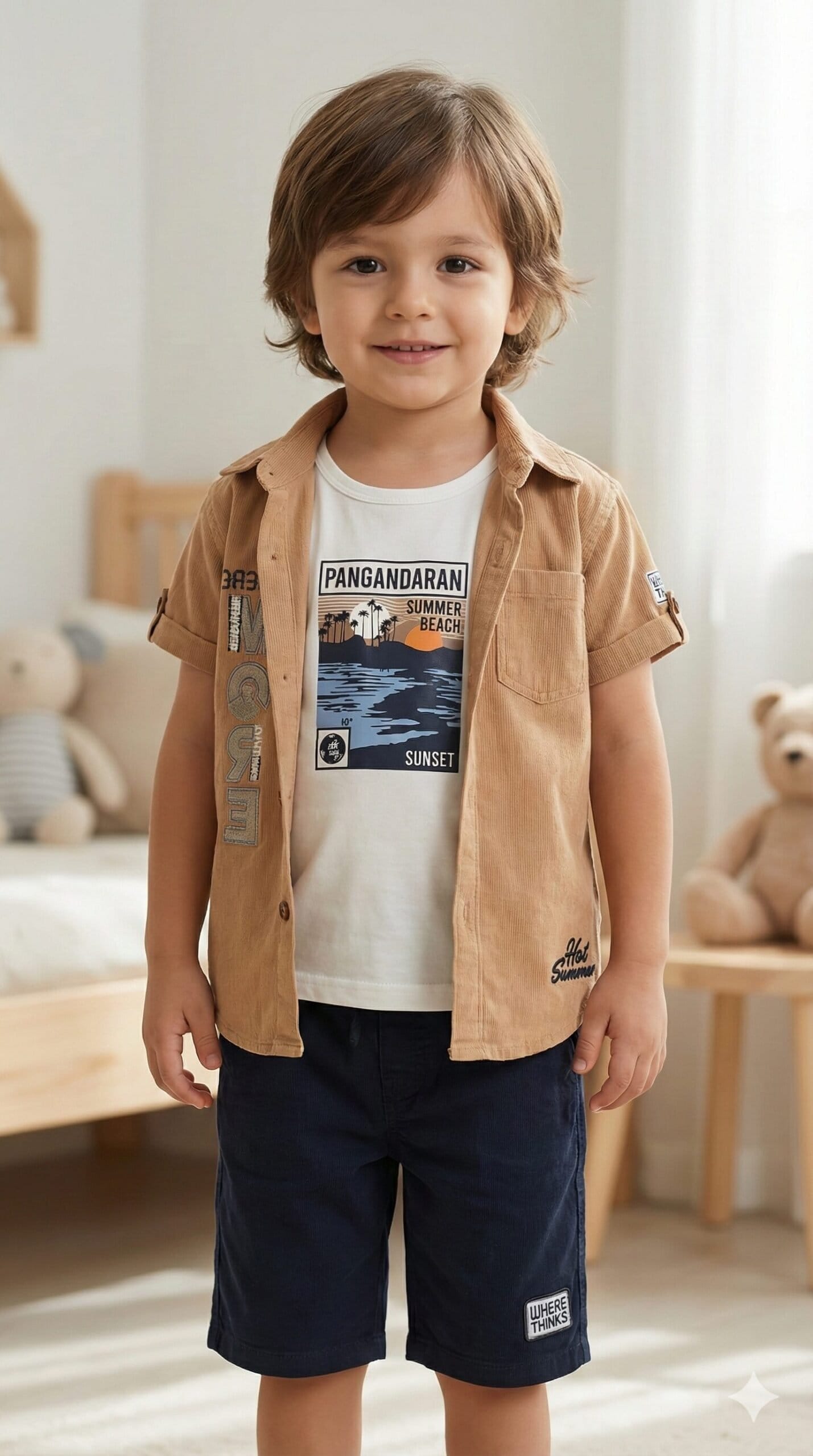 The 'Summer Explorer' Graphic 3-Piece Set Tan & Navy