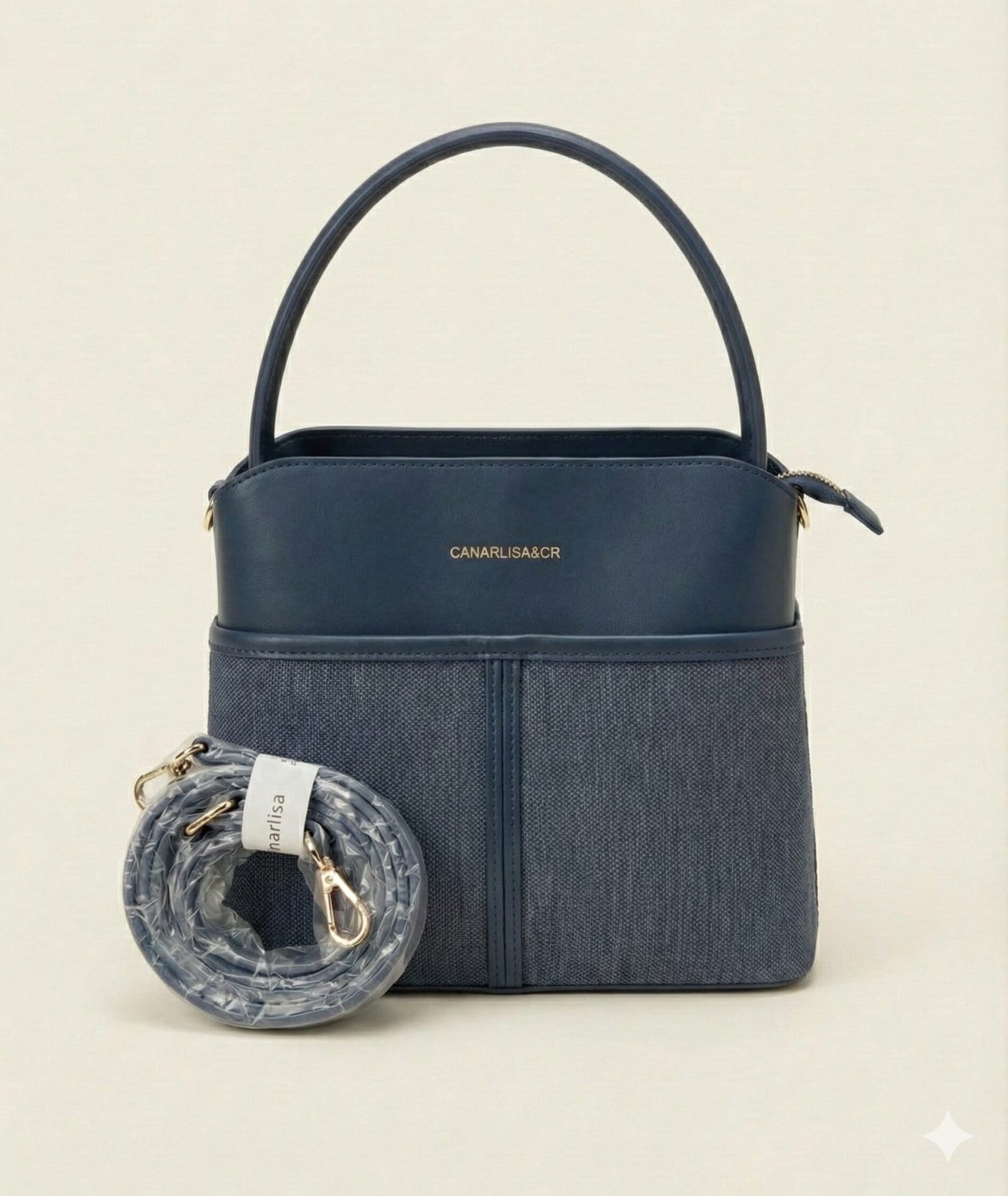 The Two-Tone Textured Satchel – Navy Blue
