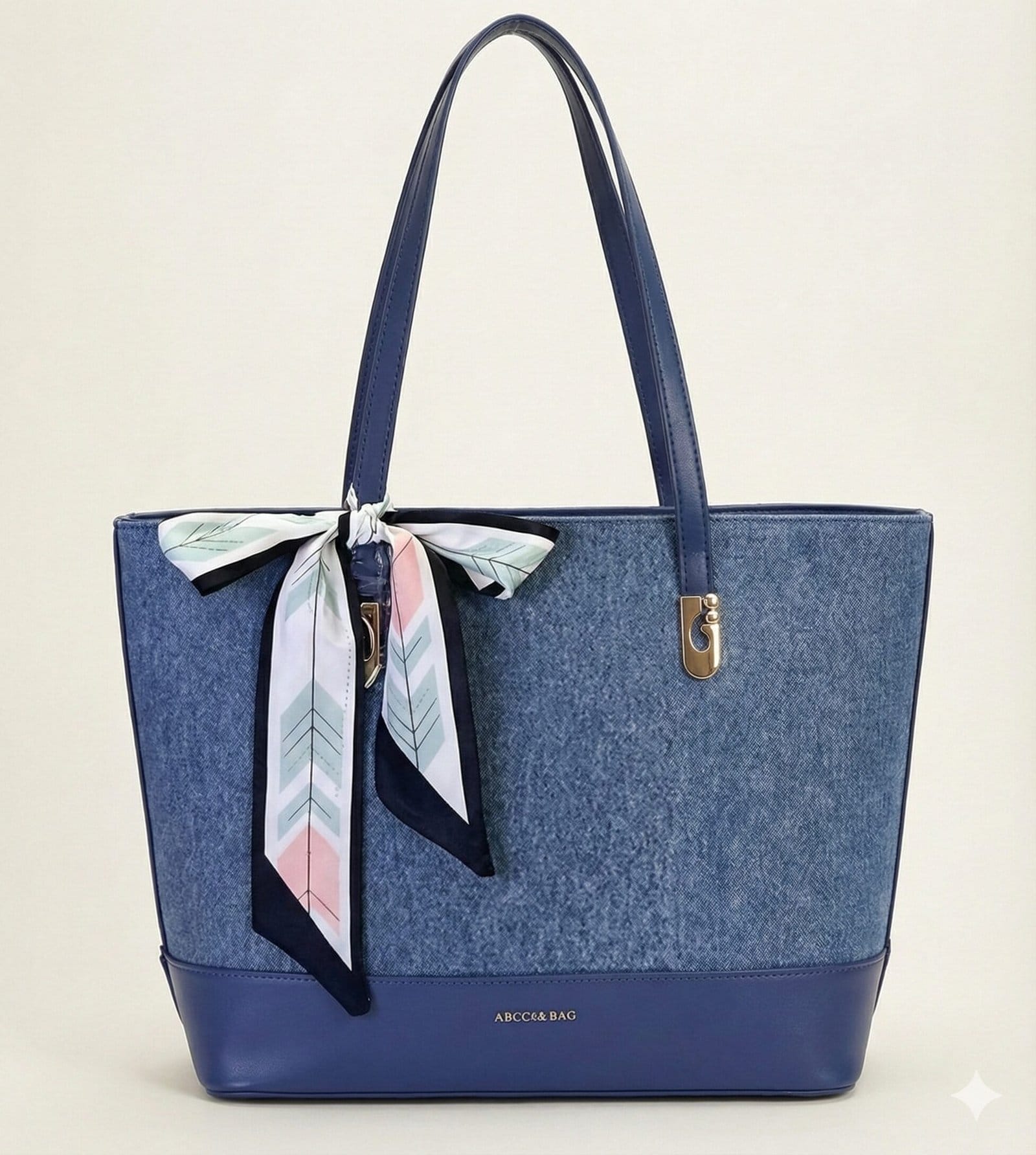 The Scarf-Accented Woven Tote – Denim Blue