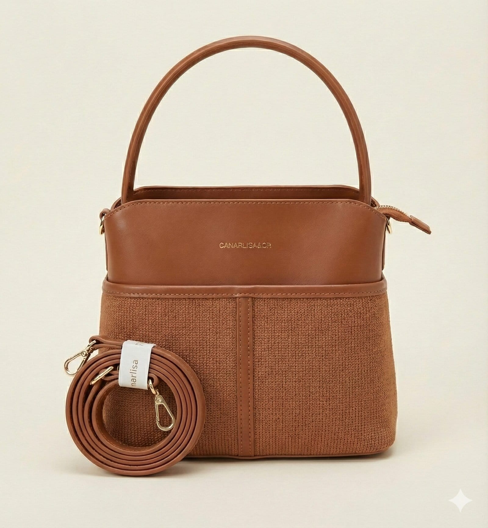 The Two-Tone Textured Satchel – Cognac Brown