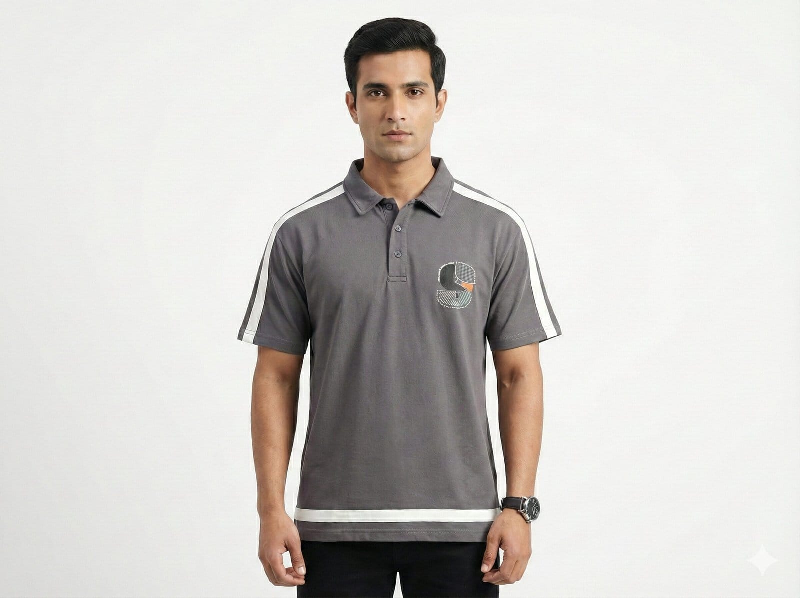 S-Edge Graphic Polo T-Shirt-Grey