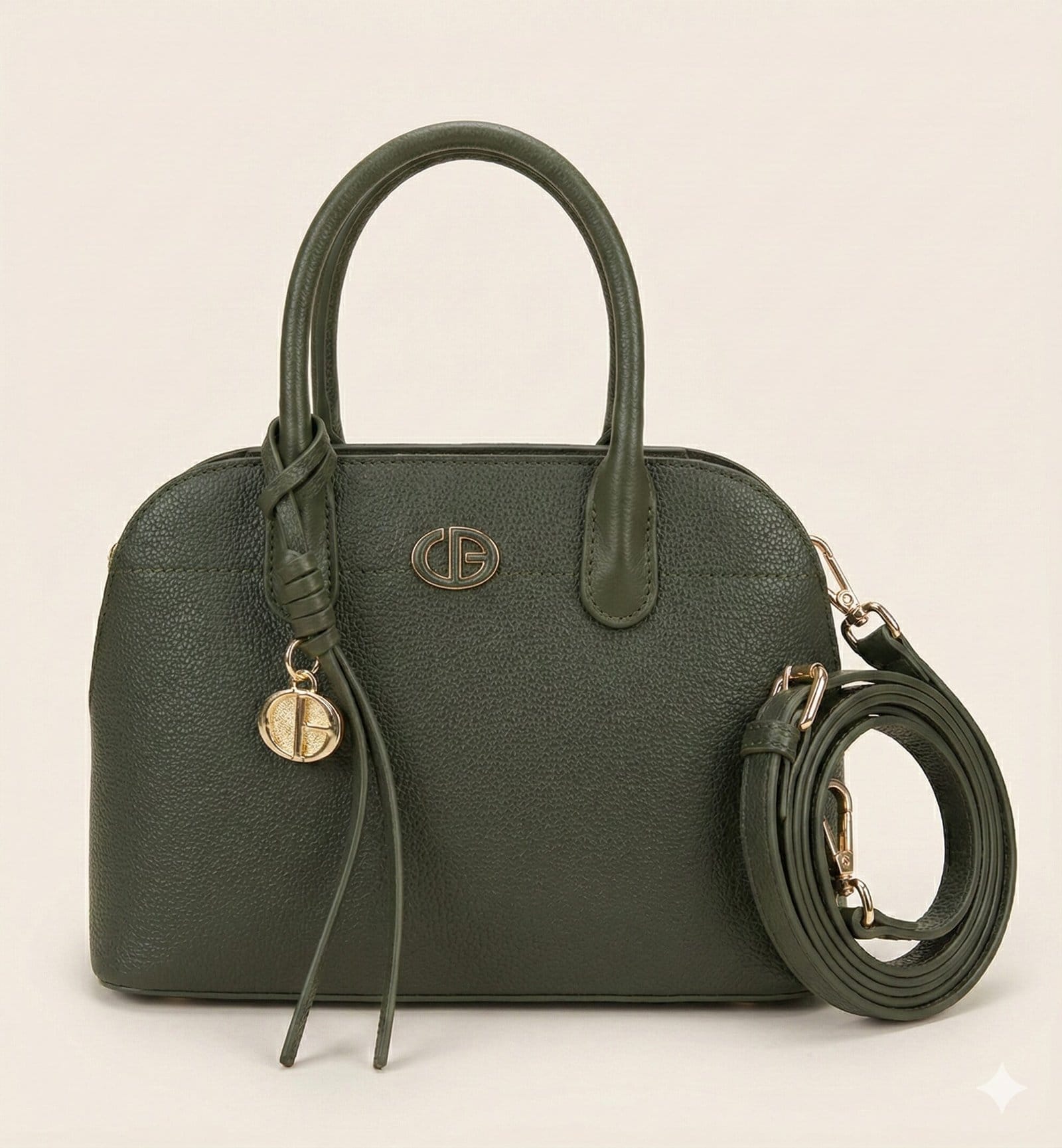The Pebbled Dome Satchel with Charm – Forest Green
