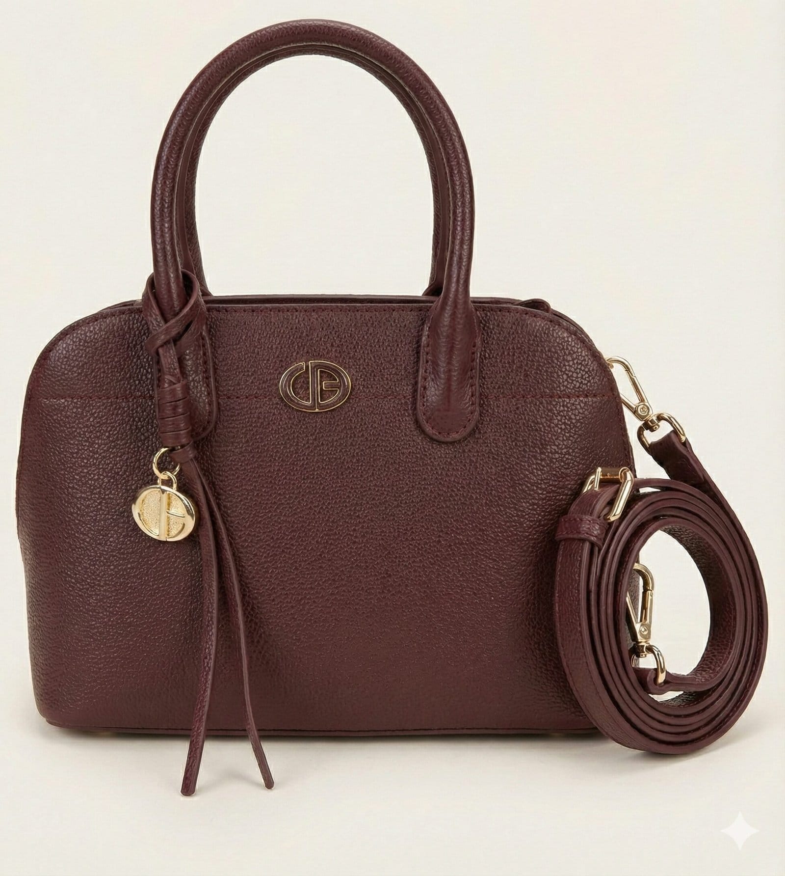 The Pebbled Dome Satchel with Charm – Deep Burgundy