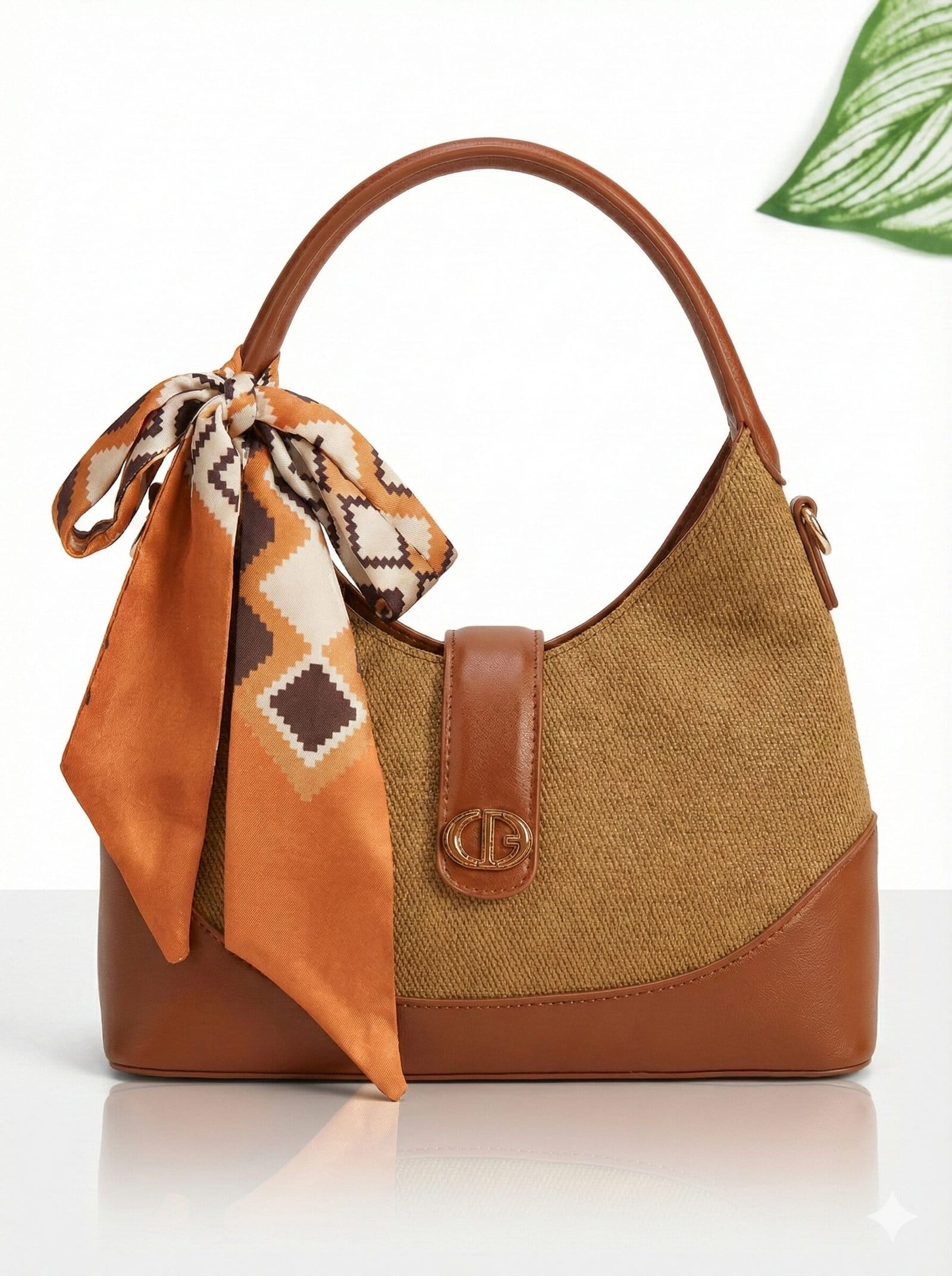 The Scarf-Accented Textured Hobo – Wheat & Cognac