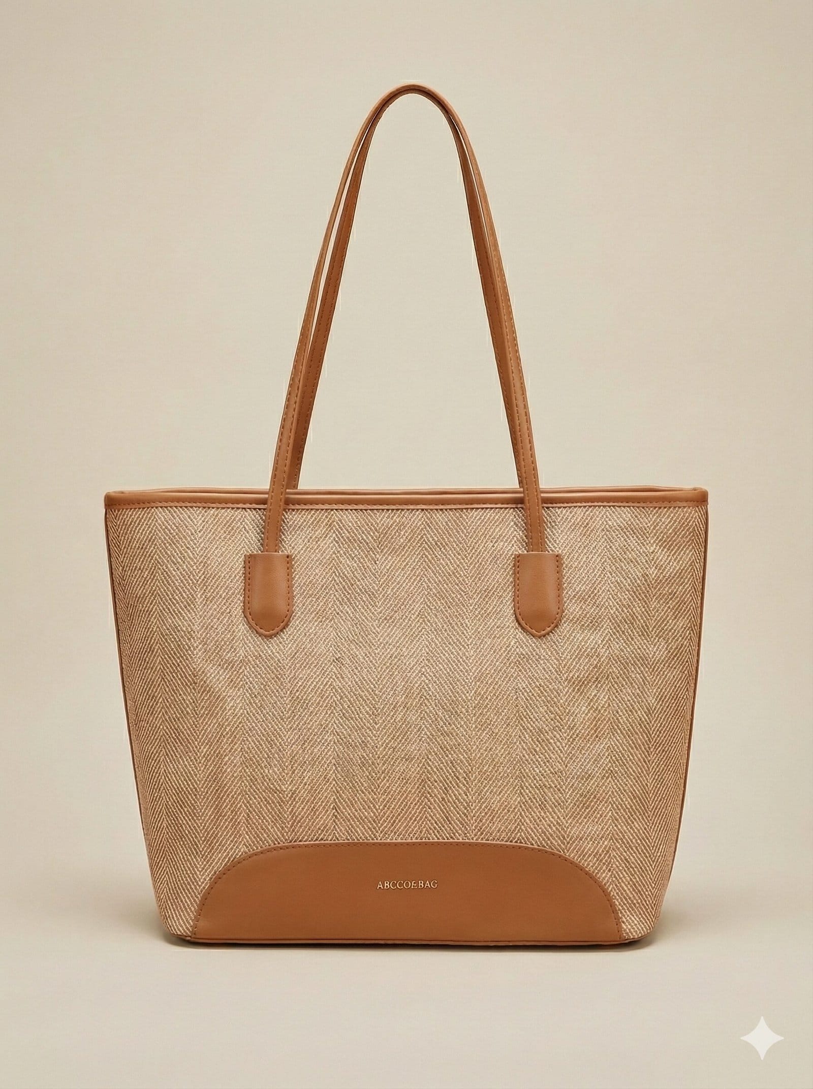 The Siena Herringbone Woven Tote Natural Beige